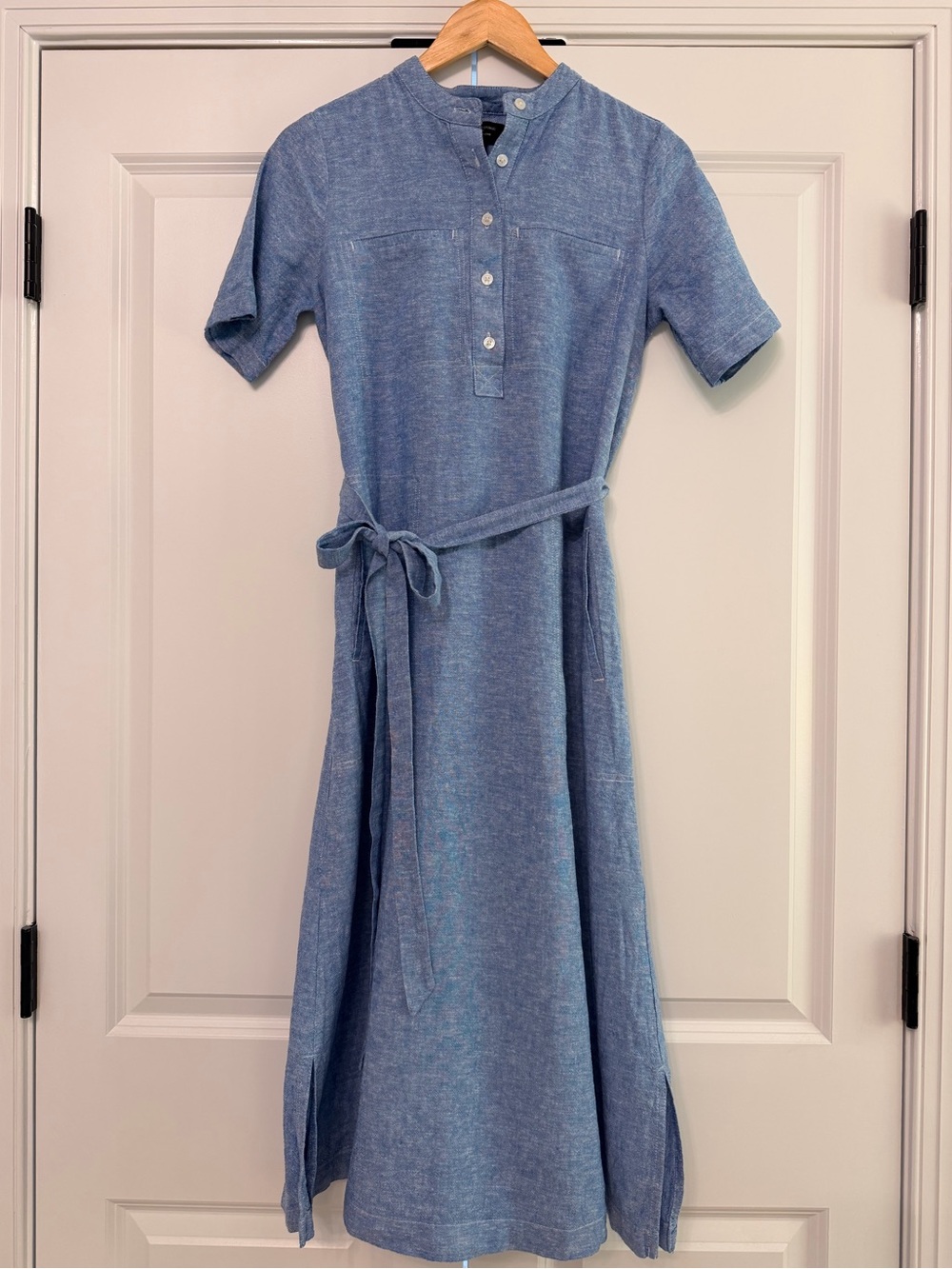 Banana Republic Light Blue Chambray Linen Blend Midi Shirt Dress XXS